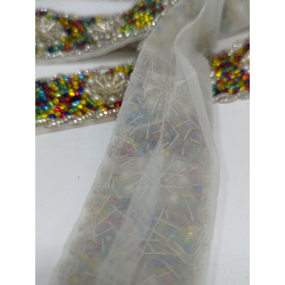 Vintage Multicolor Beaded Lace Trim 1.5" X 6Ft Design Sewing craft - Picture 4 of 9